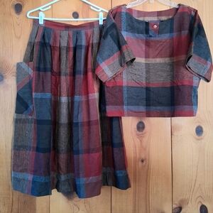 H. Simon & Co Plaid Two-Piece Pleated Skirt/Top Set